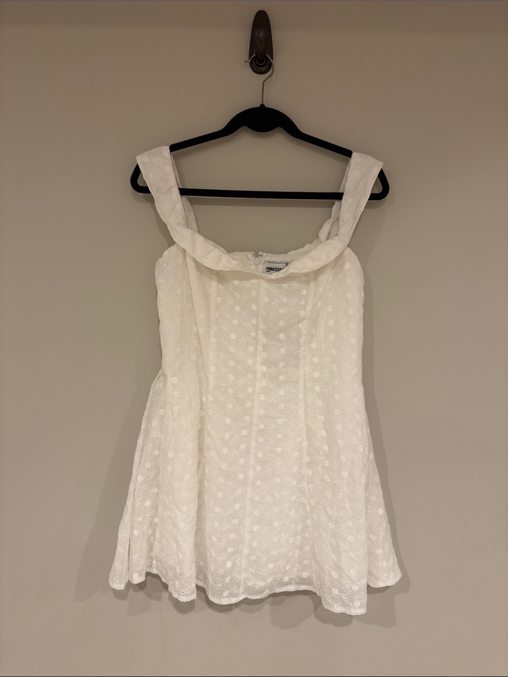Princess Polly White Eyelet Ruffle Strap Mini Dress